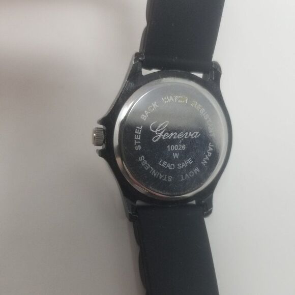 Geneva Black Silicone Adjustable Strap Gemmed Crystal Bezel 10026 Women's Watch - Picture 8 of 13